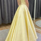 Yellow satin long A line prom dress yellow evening dress      cg23363