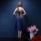 Navy Blue Sequins Sweetheart Tulle Knee Length Party Dresses, Blue Homecoming Dresses         cg23371