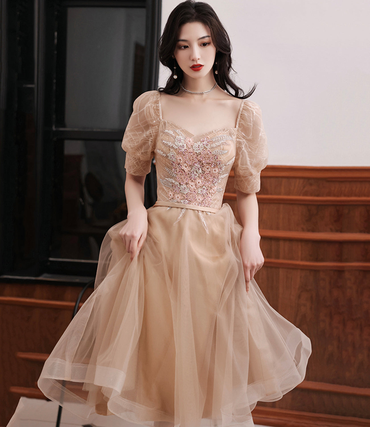 CUTE TULLE SHORT A LINE HOMECOMING DRESS      cg23401