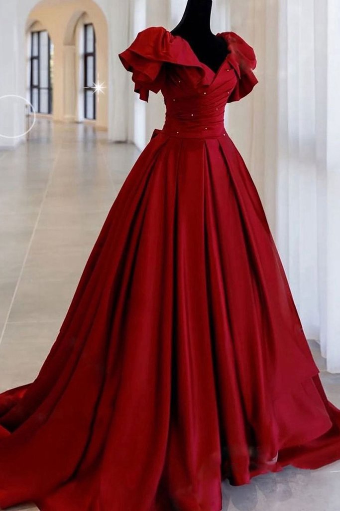 Red Long Sweetheart Ruffles Sleeves Prom Dress Plus Size Women Evening Formal dress      cg23458