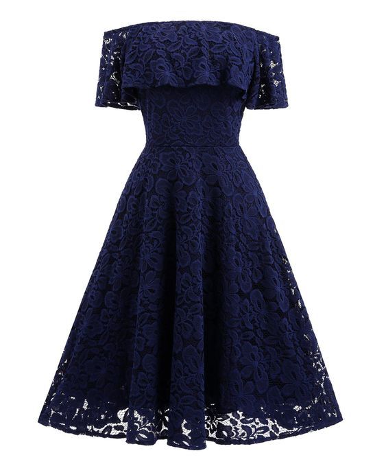 Navy Blue Short Soft Lace Prom Dress Off Shoulder Women Party Gowns         cg23492