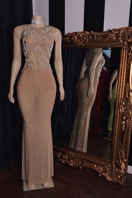 Gorgeous Jewel Sleeveless Floor Length Beading Sheer Prom Dresses          cg23496