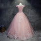 Pink Cap Sleeves Ball Gown Tulle With Lace Sweet 16 prom Dresses, Long Quinceanera Dresses       cg23502