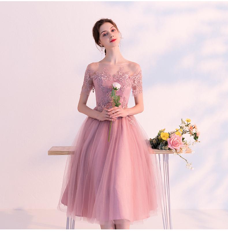 Pink Short Tulle With Lace Off Shoulder Wedding Party Dresses homecoming Dress   cg23503