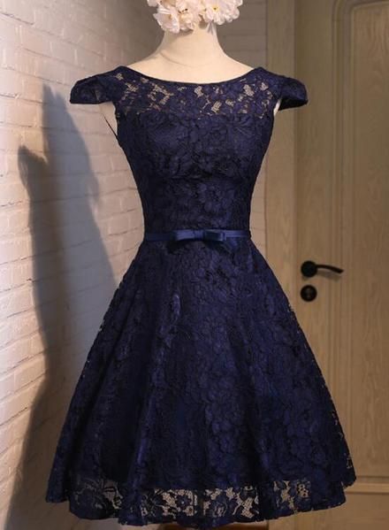 Beautiful Lace Navy Blue Short Party Dress, Lace Homecoming Dress      cg23517