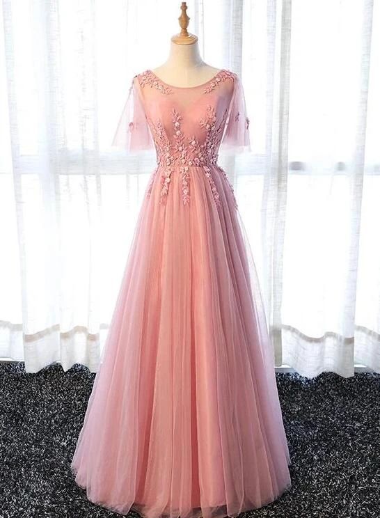 Pink Tulle A-line Long Party Dress Prom Dresses          cg23572