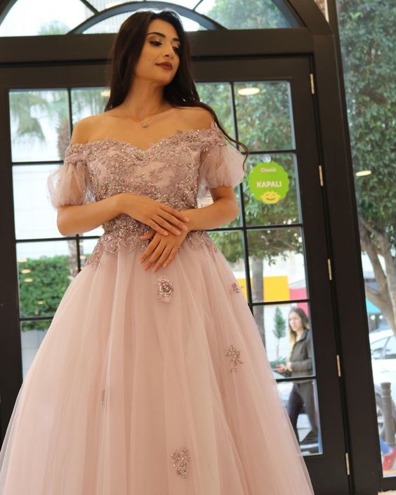 Glamorous A Line Off the Shoulder Pink Long Prom/Evening Dress          cg23612