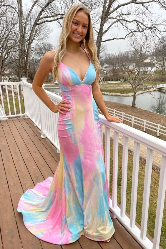 Special Mermaid Tie Dye Long Formal Dress for your school prom 2022      cg23661