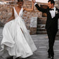 V Neck and V Back White Satin Long Prom Dresses with High Slit      cg23712