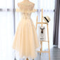 High Low Light Champagne Lace Homecoming Dresses        cg23713