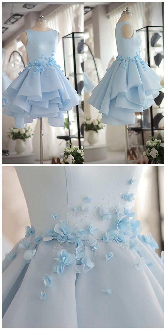 Light Blue Satin Organza Short Party Dress ,cute homecoming dress cg259