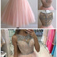 Pink homecoming dress, round neck homecoming dress, beading homecoming dress, short homecoming dress  cg266