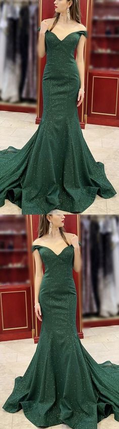dark green mermaid prom dress off shoulder sequin gowns cg2739