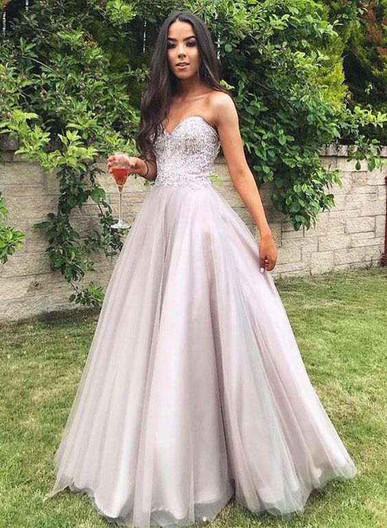 Gray Long Prom Dresses Sweetheart Evening Dress with Beading cg2806