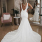 Simple V Neck Mermaid prom Dress with Long Train, Sexy Backless Beach Wedding Dress  cg2813