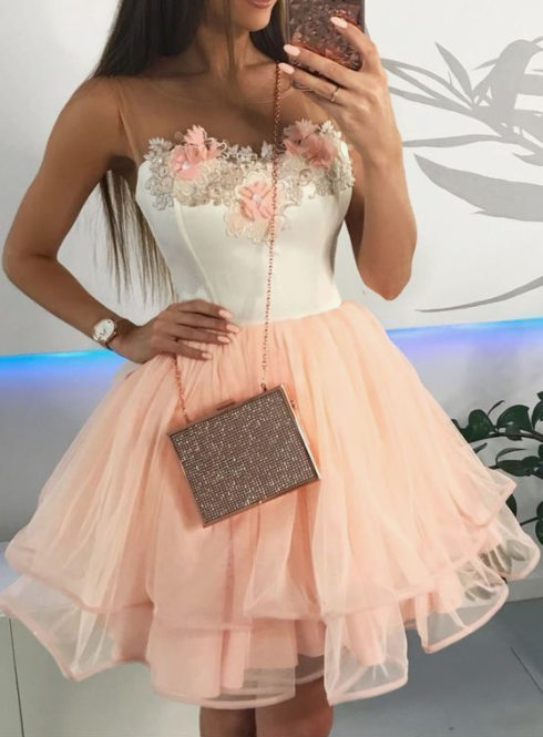 A-Line Round Neck Above-Knee Pink Homecoming dress cg2894