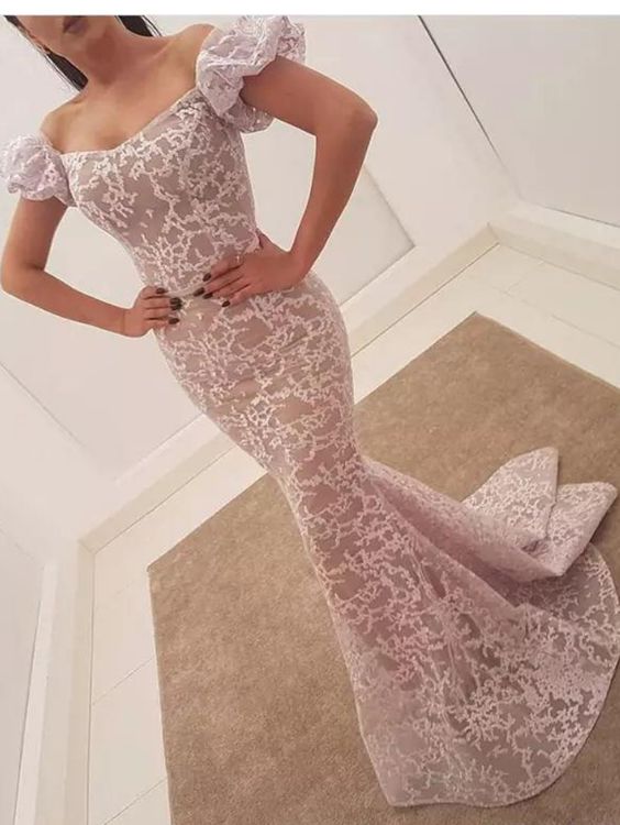 Amazing Lace Prom Dresses Long Off The Shoulder Mermaid Evening Gowns Sleeves trumpet sleeve Back Zipper African Party Dress Formal Wear cg3119