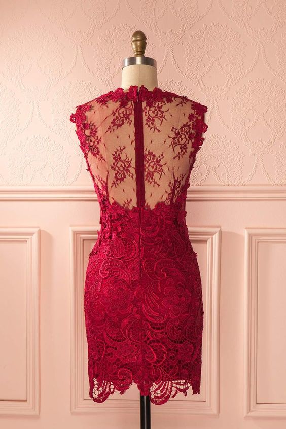 2019 Homecoming Dresses sheath red lace dress   cg3261