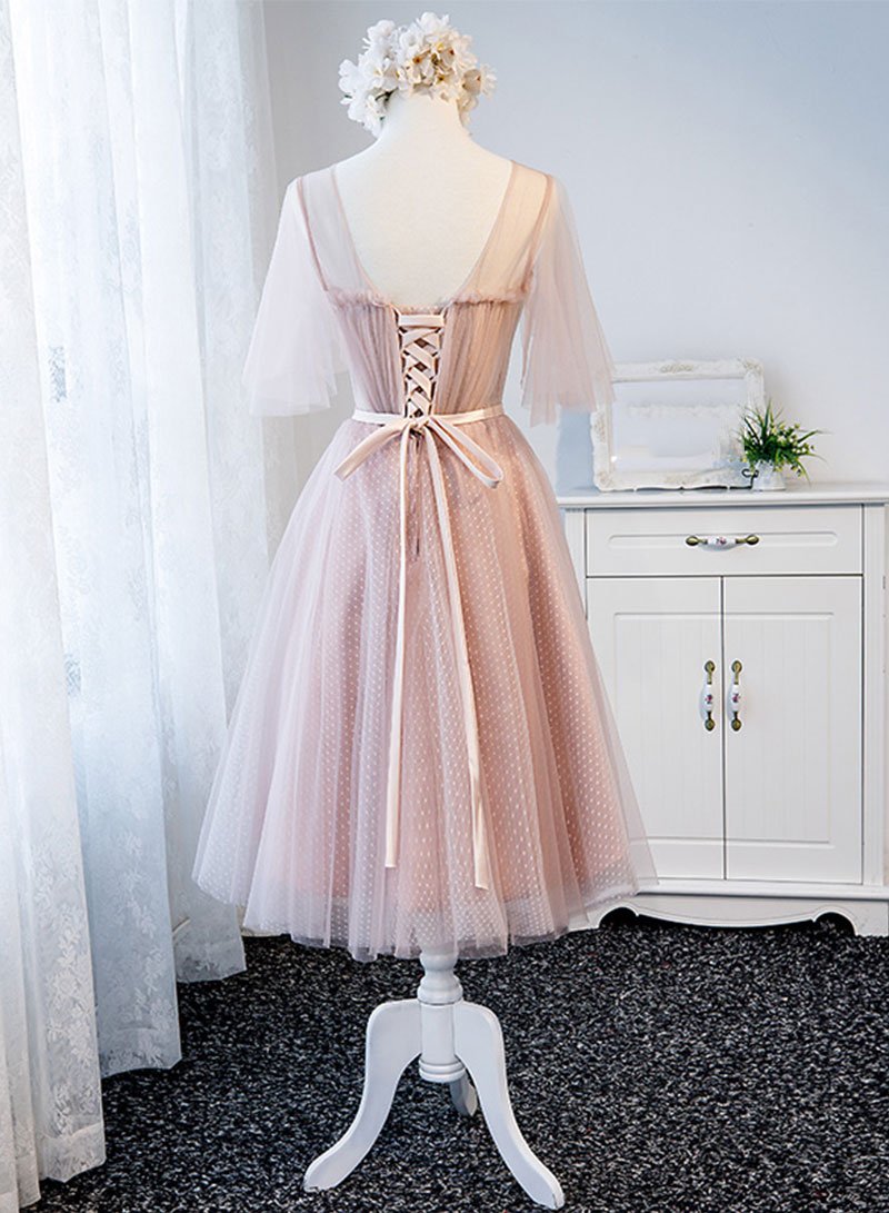 Pink tulle short homecoming dress, bridesmaid dress cg3289
