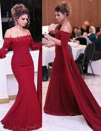 Charming Long Sleeve Evening Dress, Sexy Long Mermaid Prom Dress with Appliques  cg3306