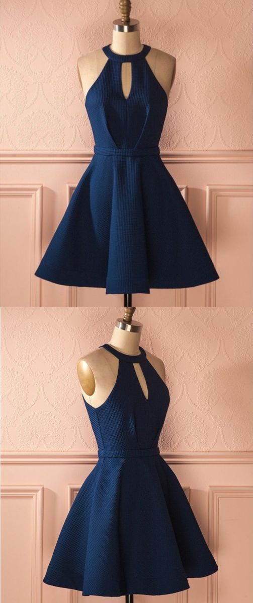Keyhole Dark Blue Dresses,Short Homecoming Dresses,Cocktail Dresses  cg331