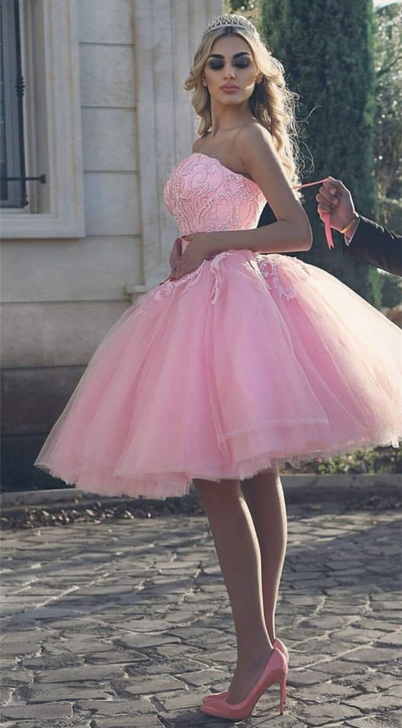 blush pink dresses short mini ball gown homecoming dress cg3334