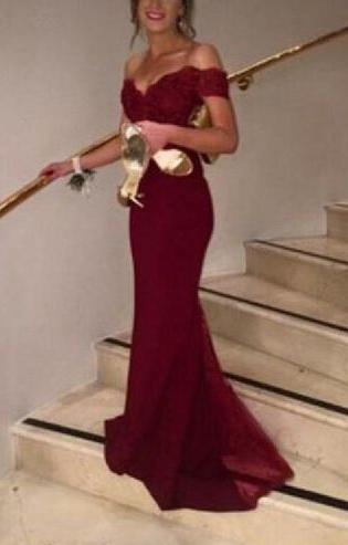 Off The Shoulder Prom Dress, Charming Formal Dresses,Mermaid Dresses ,burgundy prom dress  cg335