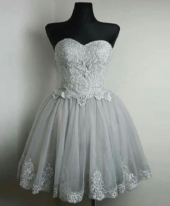 Silver Sweetheart Silver Gray Applique Embroidery Homecoming Dress cg3370
