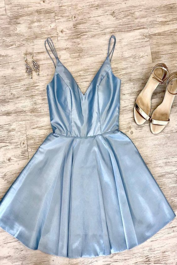 Double Straps Short Sky Blue Party homecoming Dress cg3415