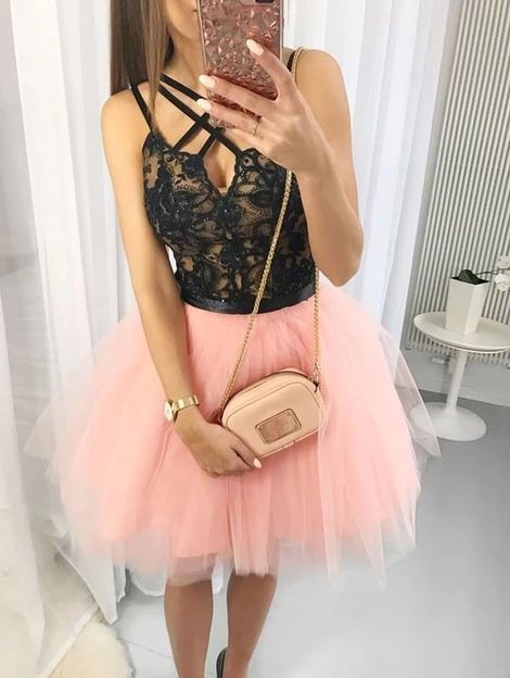 Pear Pink Tulle Short Homecoming Dresses  cg3417