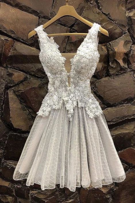 Gray tulle lace short homecoming dress  cg3489