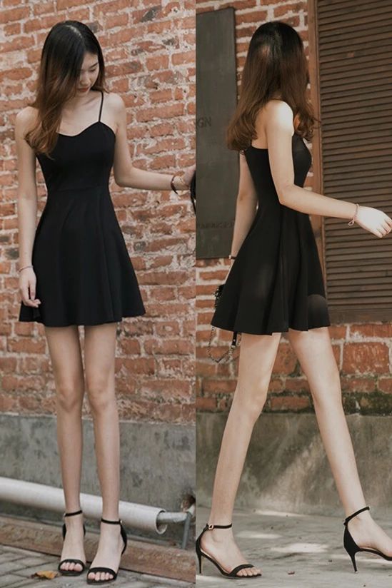 Spaghetti Strap Black Mini Homecoming Dress, Simple Little Graduation Dresses  cg3528