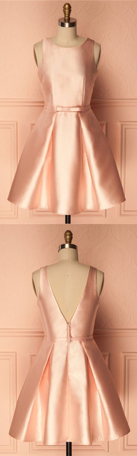A-Line Crew Short Pearl Pink Satin Homecoming Dress with Pleats cg3531