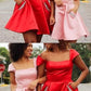 Cap Sleeves Satin Mini Homecoming Dress Red/ Pink Cocktail Party Dress cg3546