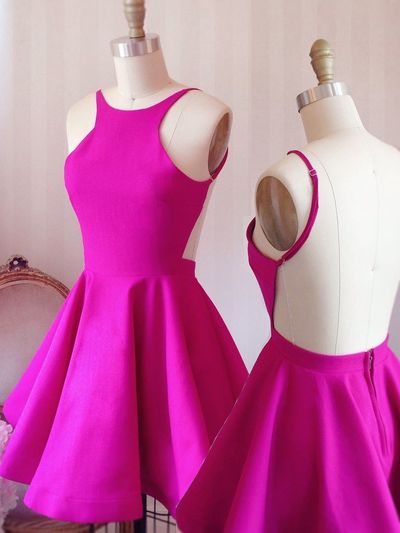 cute hot pink homecoming dress with open back cg3584