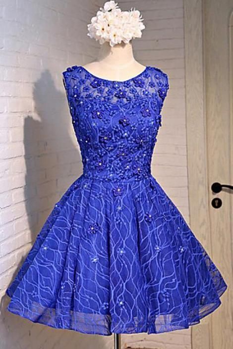 Sparkly Royal Blue Lace Up Beading A-line Homecoming Dresses  cg3692