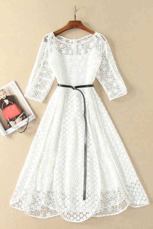 Elegant White Half Sleeve Lace Round Neck Homecoming Dresses cg3702