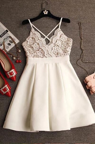 White homecoming dress,short homecoming dress cg373