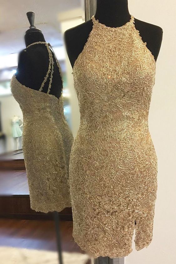 gold lace cocktail dresses, homecoming dresses 2019  cg3790