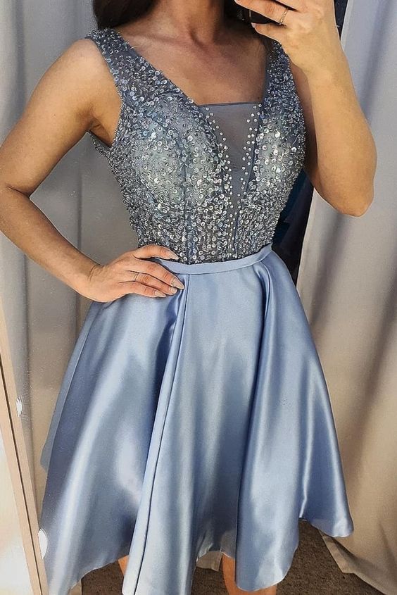 Short Blue Homecoming Dresses with Blue Sequins Top cg3823
