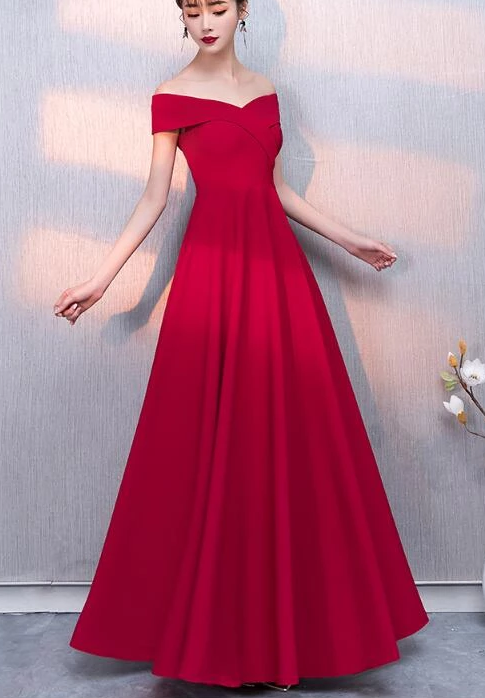 Charming Red Off Shoulder Sweetheart A-Line Party Dress, Red Bridesmaid prom Dress cg3835
