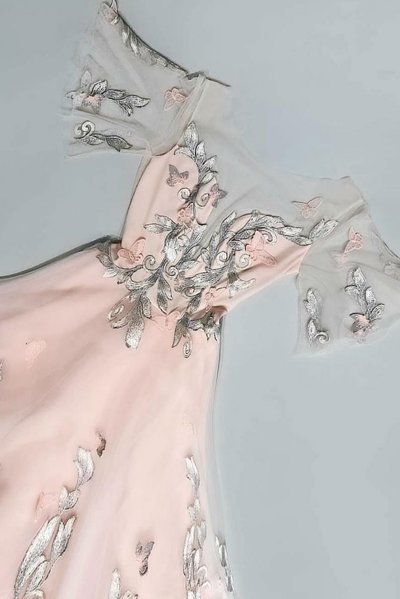 Amazing Half Sleeve Pink Long Prom Dress, Pink Evening Dress  cg3875