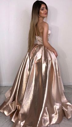 Strapless Rose Gold A Line Long Simple Prom Dress  cg3878