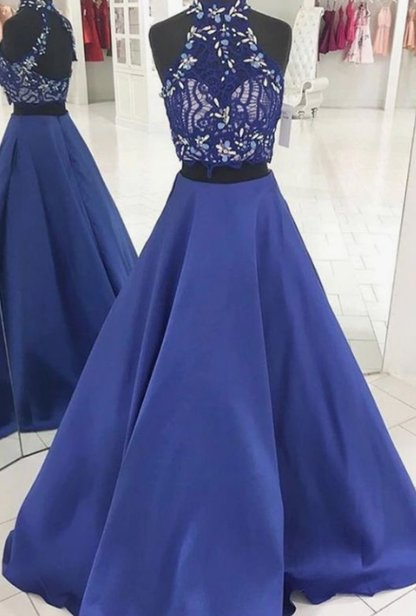 Royal Blue Prom Dresses,Satin Two Piece Prom Dress cg3952