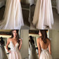 Deep V-neck Spaghetti Straps Lace Appliqued Beach Wedding Dress,Sexy Prom Dresses cg399