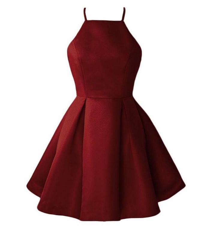 Dark Red Satin Halter Homecoming Dress, New Homecoming Dress 2019 cg4059