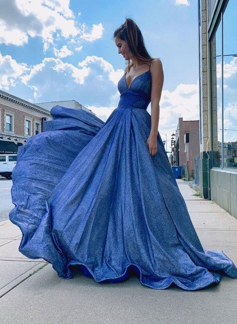 Blue v neck long prom dress, simple evening dress cg4071