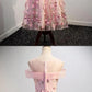 Lovely Pink Tulle Tea Length Floral Dress, Cute Pink Party Dress cg4088