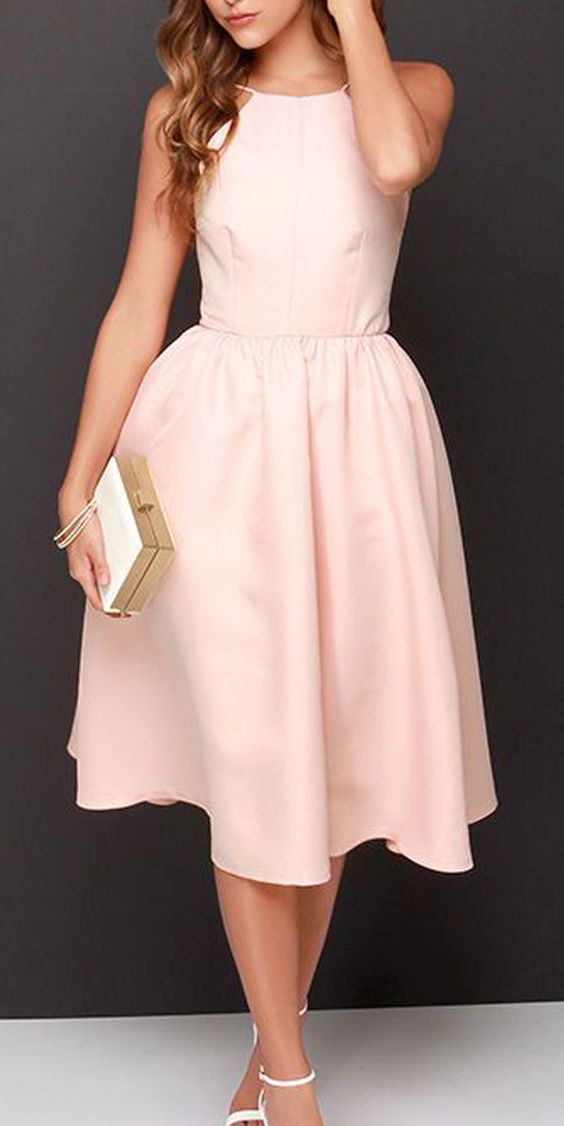 Simple A-line Pink Backless Tea Length Homecoming Dresses Party Dress cg4099