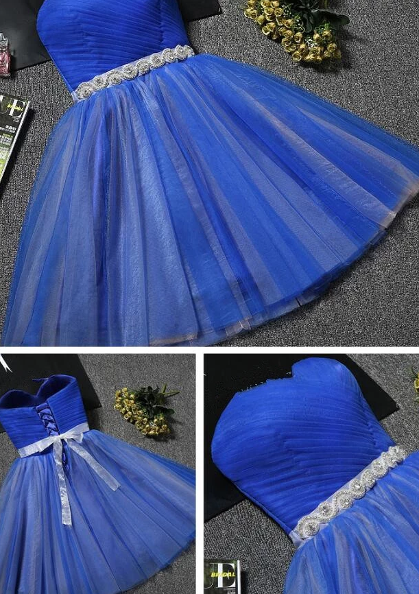 Cute Royal Blue Tulle Knee Length Party Dress, Blue Homecoming Dress cg4106